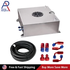 15 Gallon Silver Aluminum Gas Tank Fuel Cell w/ Cap +Level Sender+Fuel Line Kit