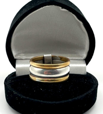Vintage 925 massiv Sterlingsilber & Kupfer 3 Band SPINNER RING Größe 8 Multi Fidget
