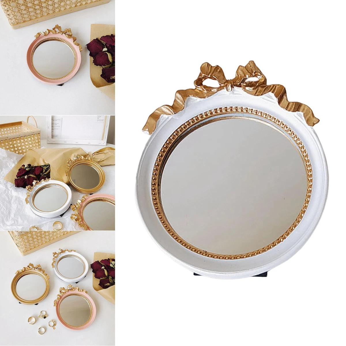 Single Sided Little Mirror Jewelry Dish Storage for Dresser White