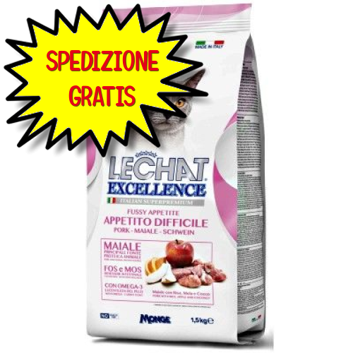 LECHAT EXCELLENCE CROCCHETTE GATTO ADULTO APPETITO DIFFICILE CON MAIALE 1,5 KG