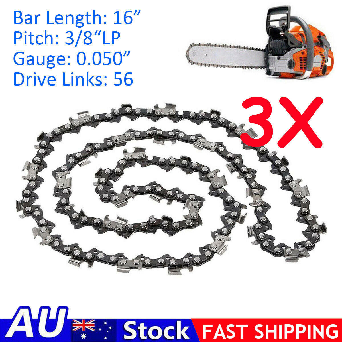 3X PRO CHAINSAW CHAIN 16",56DL,3/8LP 0.050 For McCULLOCH HUSQVARNA