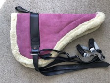 Western Pink Suede Leather BareBack Saddle Pad with Aluminum Stirrups