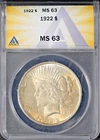1922 $1 Silver Peace Dollar MS 63 ANACS # 7603377 + Bonus