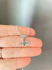 Small Viking Thors Hammer Mjolnir Necklace Sterling silver Thors hammer pendant