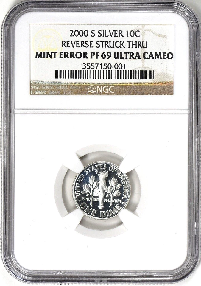 2000-S Reverse Struck Thru NGC PF69 UCAM Roosevelt Silver Dime Proof Error - Image 2 of 4