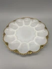 Vintage Fire King Deviled Egg Plate Milk Glass Dish w/Gold Beaded Trim 10” Wide