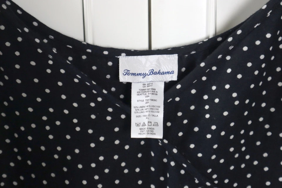 Mono TOMMY BAHAMA $159 Sea Swell Lunares Recortado Lino Corbata Cintura Talla XL Foto 4 de 4