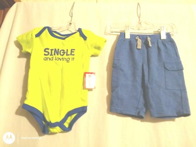0-3mo. Kidget boy green short sleeve single and loving it bodysuit&Cherokee pant
