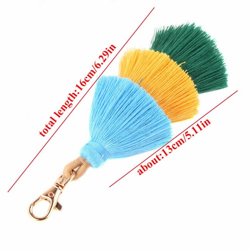Key Boho Bag Tassel Womens Charm Chain Pom Pom Colorful Jewer Handmade Fashion - Picture 3 of 22