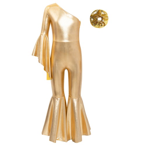 Kids Girls Romper Bell-Bottom Outfit Sparkle Jumpsuit Party Bodysuit Shiny Set - Picture 16 of 64