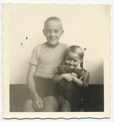 Beautiful Photo of Brother & Sister with Teddy Bear II - Vintage Photo 1930s