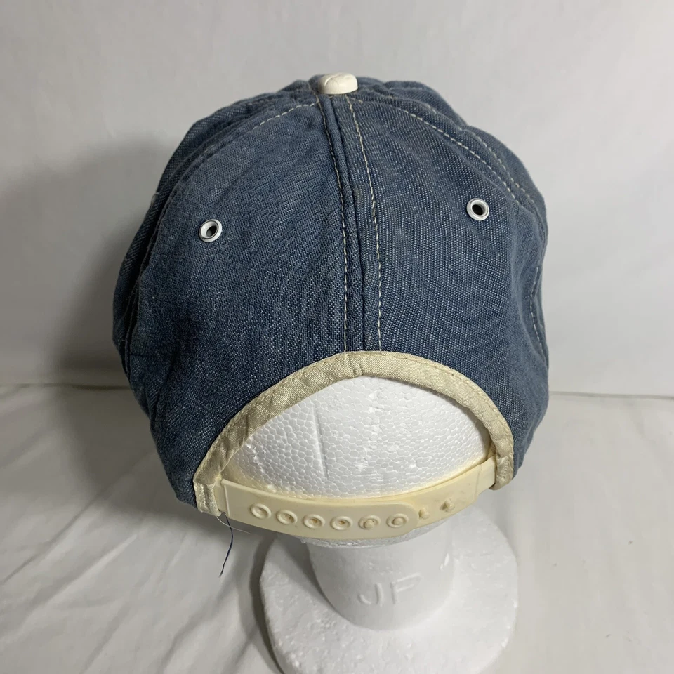 Chapéu caminhoneiro vintage John Deere denim encaixe traseiro preto amarelo patch - Imagem 3 de 4