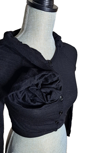 Aeffe Spa Lana Vergine Wool Black Cardigan Sweater Topper Button Down Sz 4 - Picture 3 of 6
