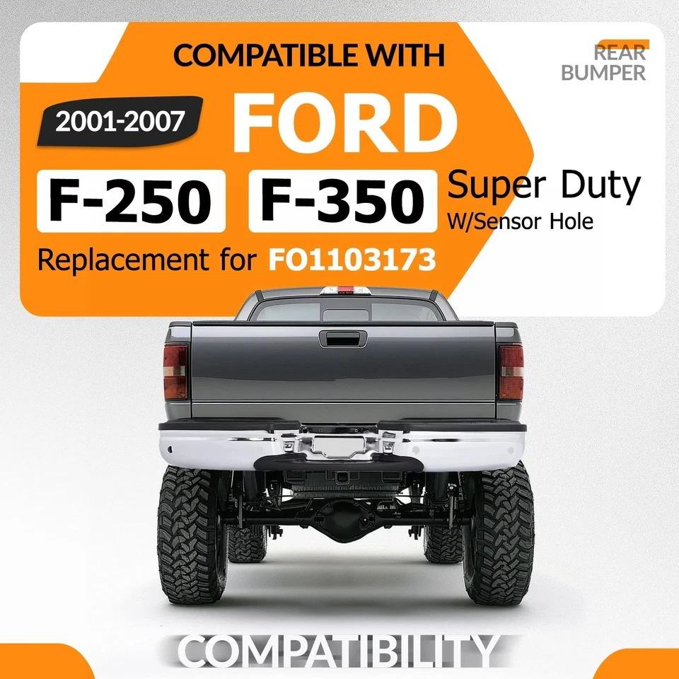 For Ford F-250 F-350 Super Duty 1999-07 Rear Step Bumper Assembly W/ Sensor Hole - Image 3 of 4