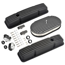 For Sbc Chevy 327 350 58-86 Black Short Valve Cover 15 Air Cleaner Breather