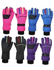 Geyoga 4 Pairs Kids Waterproof Ski Gloves 6-13 Years Black, Blue, Purple, Pink