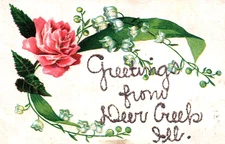 IL   DEER CREEK ILL       Embossed Rose MICA Glitter GREETINGS    1908 Postcard