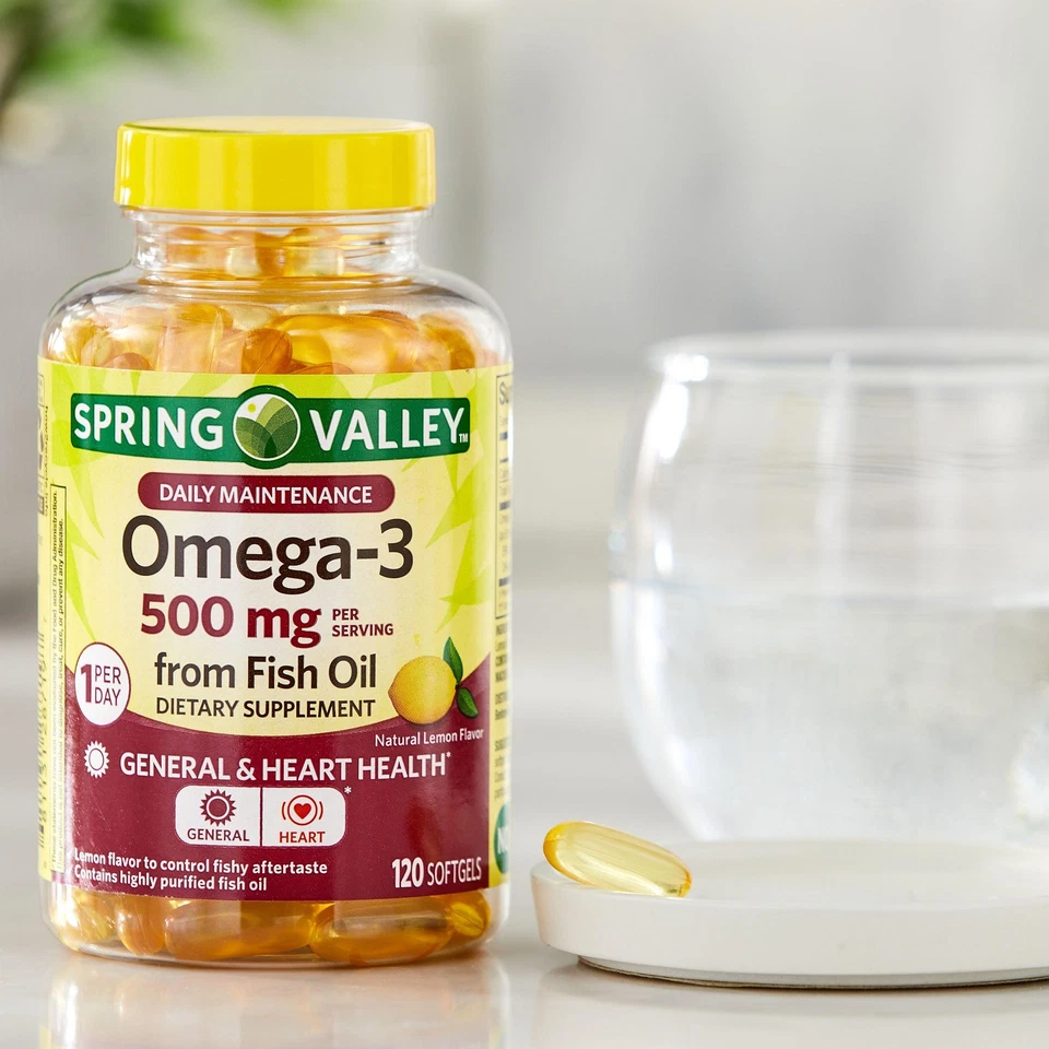 Spring Valley Omega-3 Fish Oil 500 mg Softgels, Natural Lemon Flavor, 120 Count - Image 4 of 4
