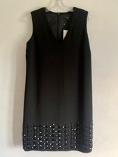 NEXT BLACK SLEEVELESS KNEE LENGTH BEADED HEMLINE DRESS SIZE:12