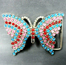 Butterfly Belt Buckle Hippie Colorful Rhinestones Boho Nature Vtg 90s   .DBD52