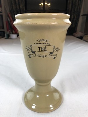 French Urn  L'Heure Du The' Green/ Khaki Ceramic Urn * No Lid  Design PAC Brand