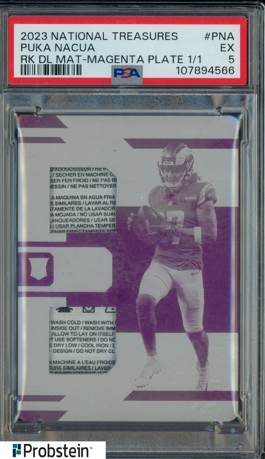 Puka Nacua Panini National Treasures Rookie Dual Materials #PNA Magenta Printing Plate 1/1