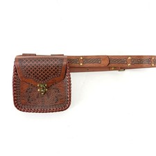 Floral Embossed Faux Leather Medieval Renaissance Festival Cosplay Pouch
