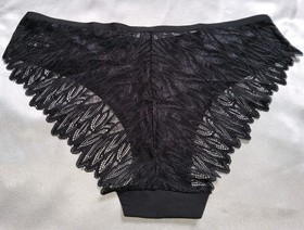 Vintage Bikini Panties w Lace Nylon Spandex Black 38