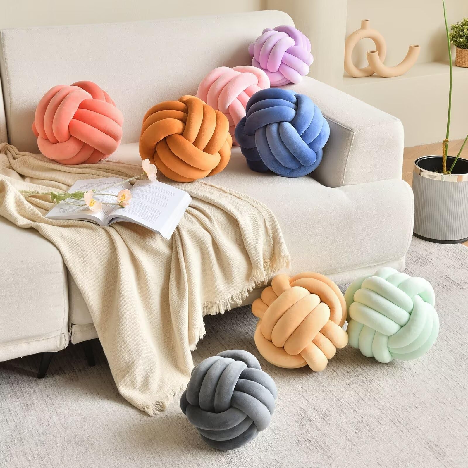 Decorative Throw Knot Pillow for Home Chair Sofa Couch Bed Aesthetic Round Ve...