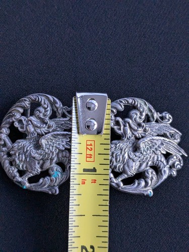 ANTQ Victorian English Belt Buckle Sterling Silver Griffin Mythical Beast Motif - Picture 8 of 10