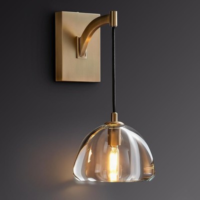 Gold Brass Clear Crystal Dome 7in Wall Sconce Light Fixture (1pc)