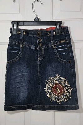 Baby Phat Girl's Skirt Size 8 Denim Rare 90's Y2K Style Streetwear Embroidered 