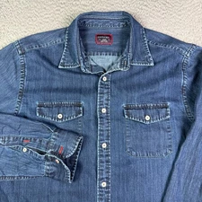 UNTUCKit Shirt Mens Large Blue Indigo Denim Long Sleeve Button Up Western Work