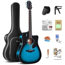 Solid Top Dreadnought Acoustic Guitar 41 Inches Spruce Guitar Beginner Bundle...