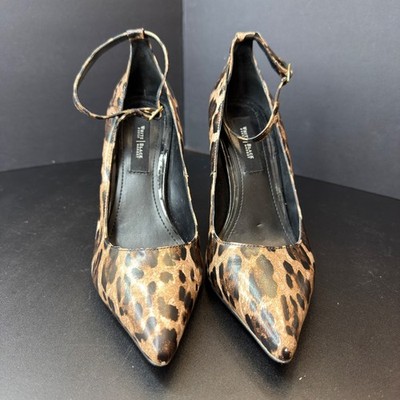 White House Black Market Leopard Print Ankle Strap Pointed Toe Pumps 7M Brown