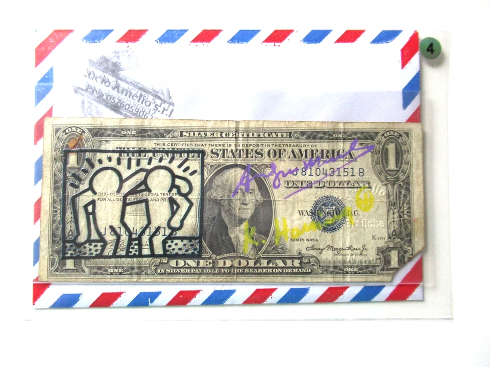 1$ VON ANDY WARHOL UND KEITH HARING ORIGINAL + 2x SIGNIERT, USPS-ST 1987 - Bild 2 von 4