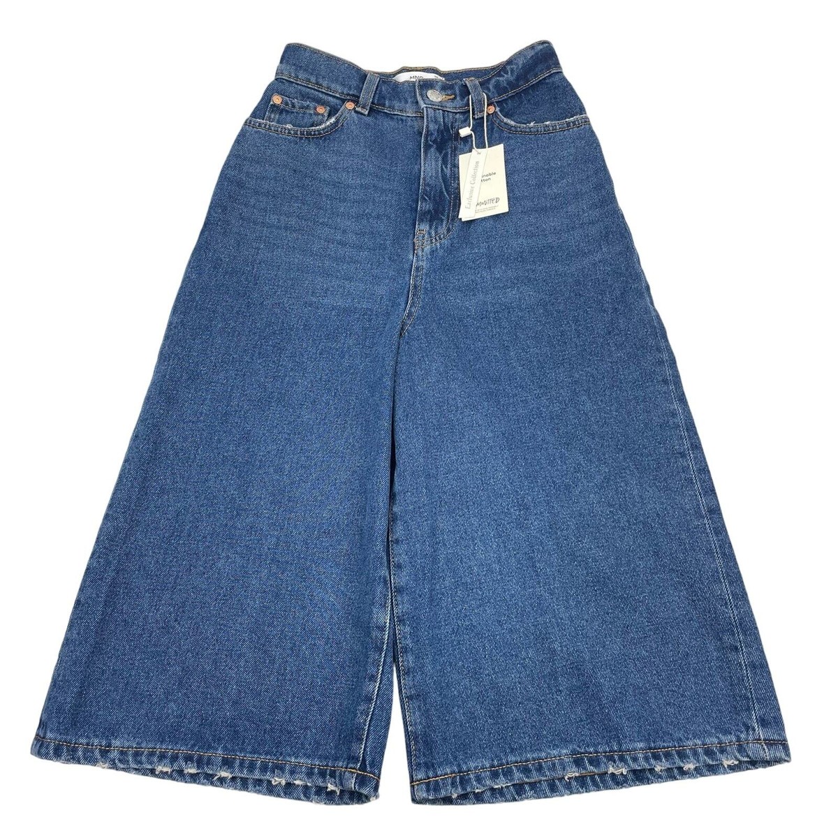 【mnem】Lanty Bermuda Denim Pants NWT MANGO Denim Wide Leg Bermuda Shorts Sz XXS Distressing
