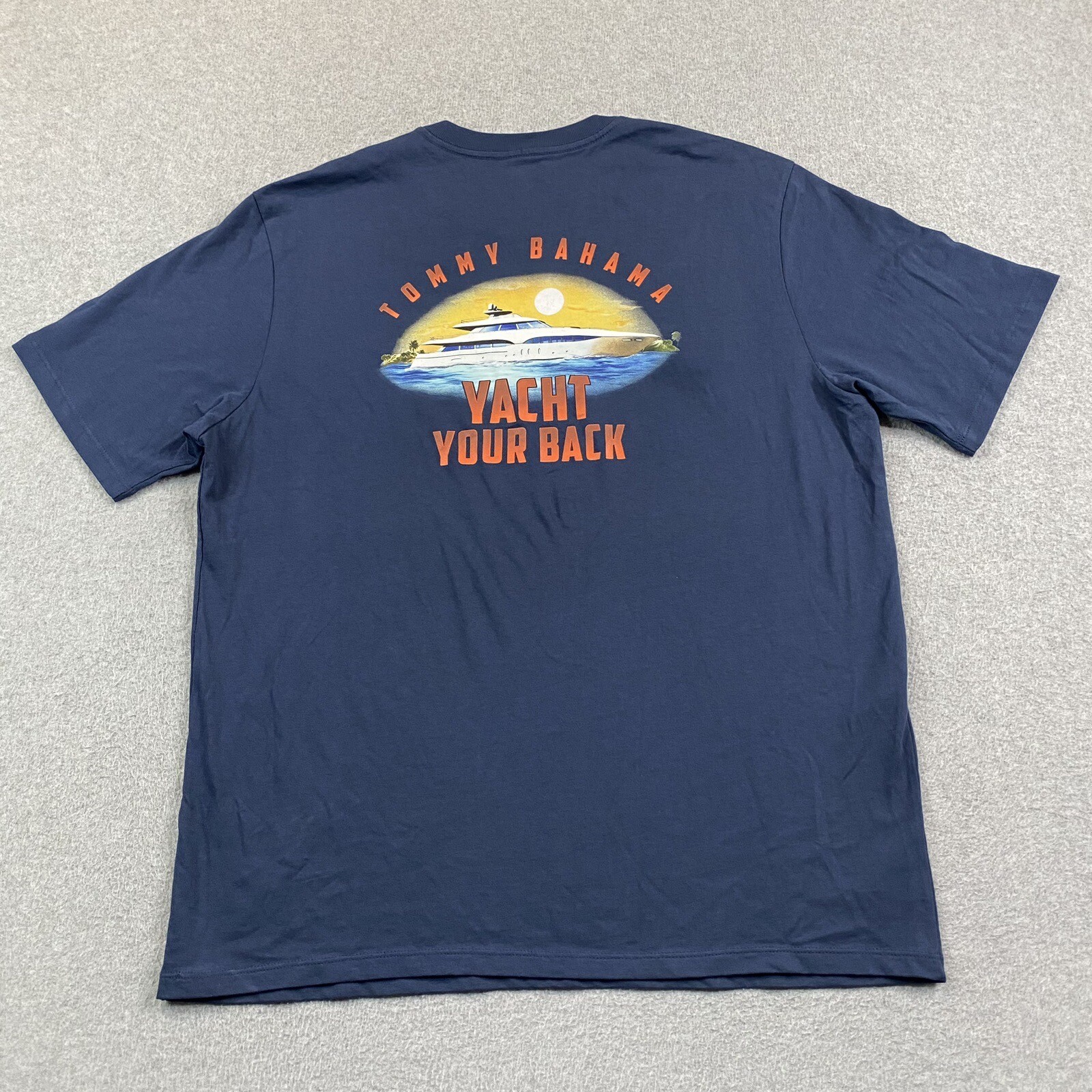 Tommy Bahama Shirt Men Large Blue Cotton Yacht Your Back Graphic Fishing Beach *