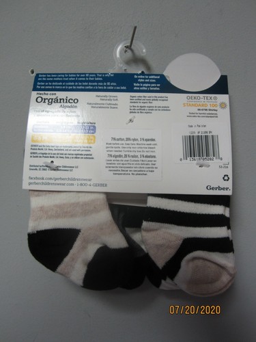 Gerber Baby Boy 4-Pack Wiggle Proof Organic Cotton Black Dinosaurs Socks Sz NB - Picture 3 of 3