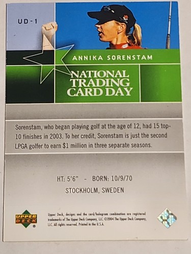 2004 UD National Trading Card Day GOLF, ANNIKA SORENSTAM UD-1 - Picture 2 of 2