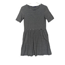 Gap Dress Womens Small Navy Blue Stripe Short Sleeve Knit Pockets Knee Length