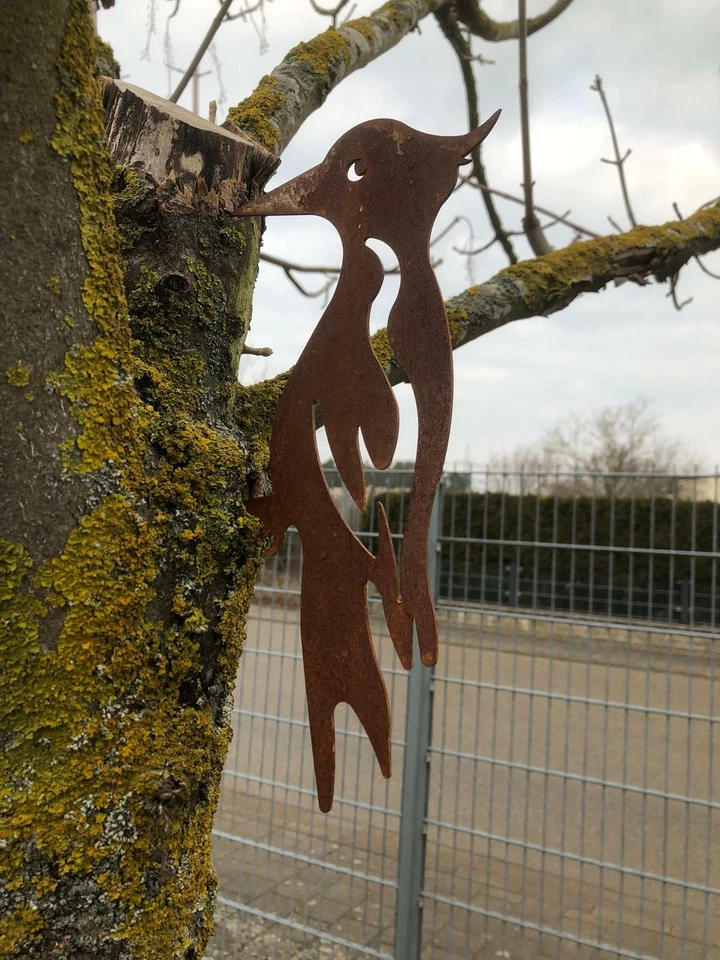Edelrost Specht Dekoration Garten Figur Herbst Winter Made in Franken 25cm lang