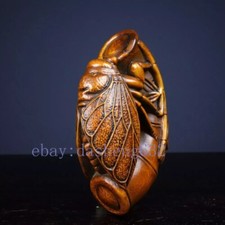 Chinese rare Boxwood Hand carved Exquisite Cicada Statue Talisman