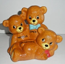 JSNY 3 Brown Teddy Bears Coin Bank Plastic EUC