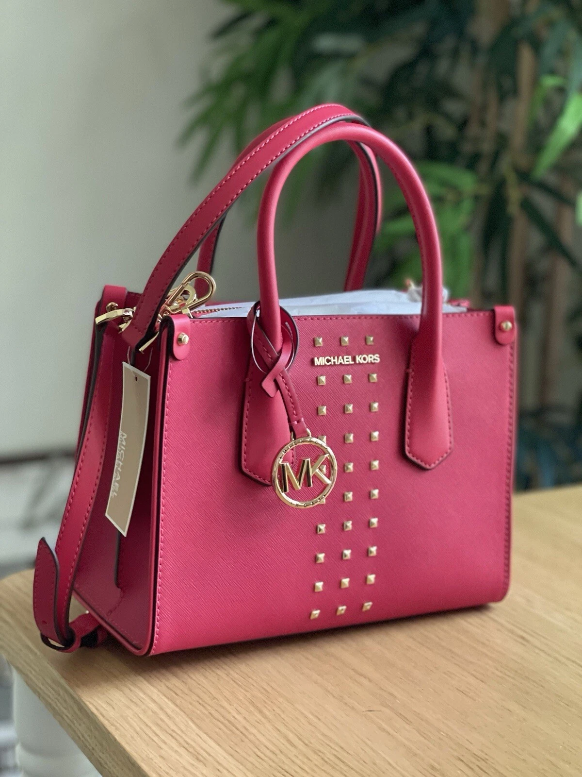 Borsa Michael Kors in pelle saffiano acero ROSA INTENSO con trappola CROSSBODY nuova
