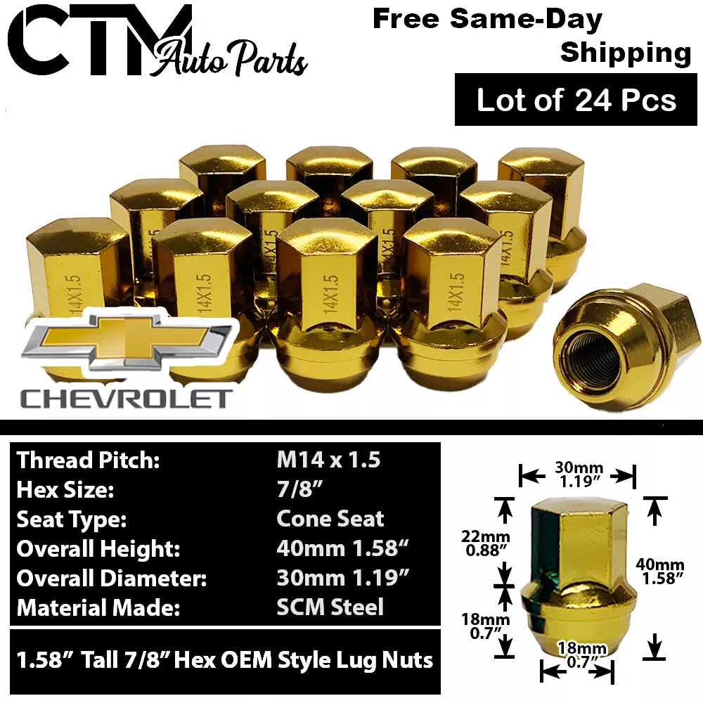 24x Gold Chevy OEM Factory Lug Nuts M14x1.5 Silverado Tahoe