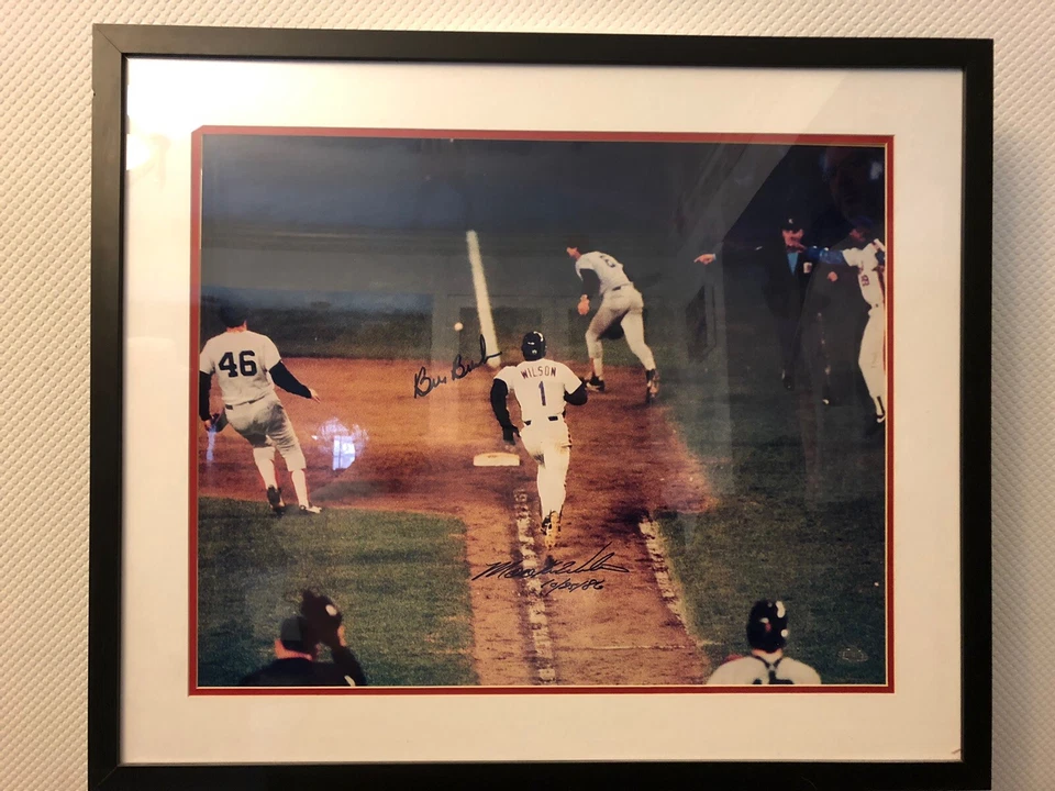 Mookie Wilson & Bill Buckner - Autographed  20x16 Framed Photo STEINER COA - Image 2 of 4