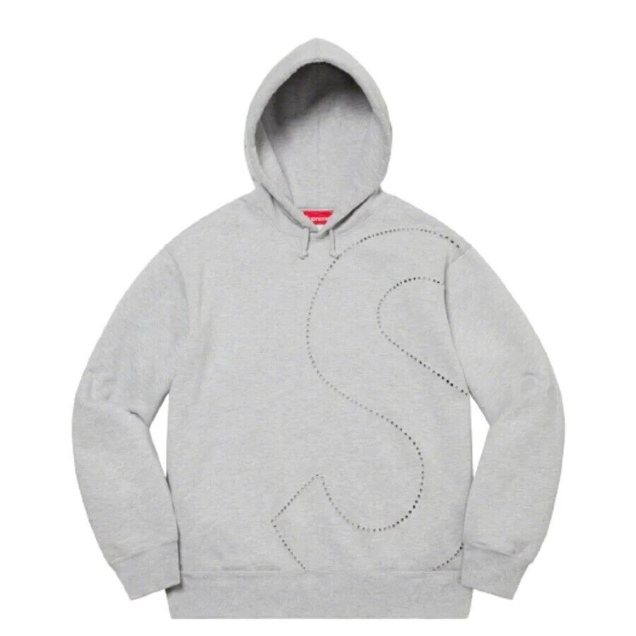 Sweat à capuche Supreme Laser Cut logo S gris bruyère L