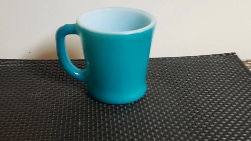 HTF FIRE KING FIRED ON TEAL D HANDLE MUG ANCHOR HOCKING 