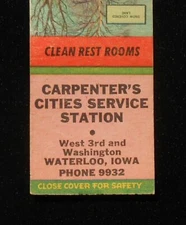 1940s Carpenter's Cities Service Gas Station Phone 9932 Waterloo IA Black Hawk C